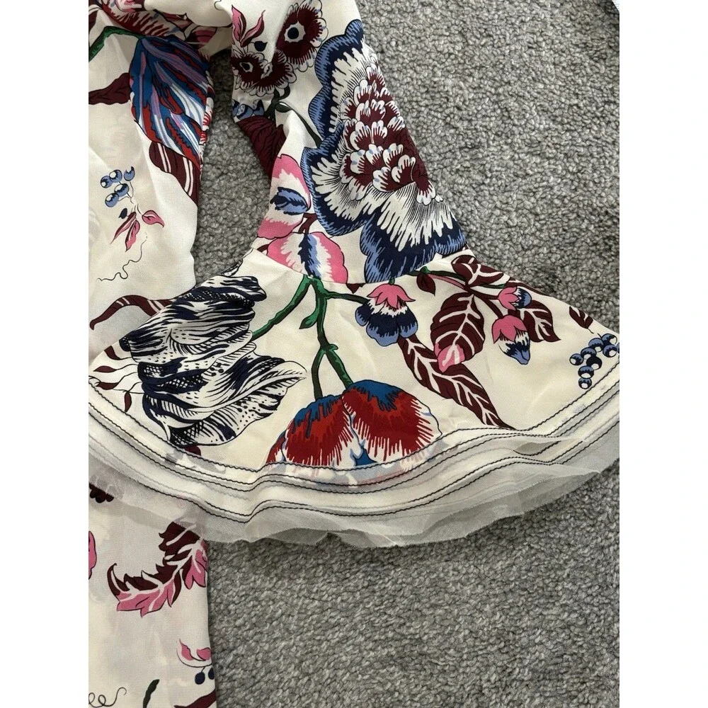 Tory Burch Silk Blouse Top‎ Size 2 Floral Multicolor *STAIN*